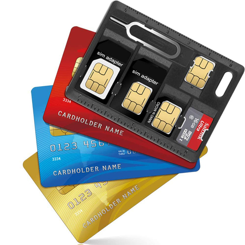 [Australia - AusPower] - 1 Pack SIM Card Holders with Tray Opener Pins, Card Storage Tool Set for Standard Micro Nano Micro-SD Memory Cards, with 3 Card Adapters and 1 Eject Pins - Black 