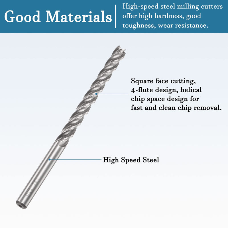 QUARKZMAN 8 mm Square Nose Cutter x 1 Piece High-Speed Steel 4 Groove Cutter for Groove Processing [8 mm Shank 120 mm Length] | 1 Piece, High-Speed Steel, For Groove Processing