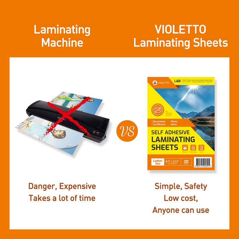 [Australia - AusPower] - [VIOLETTO] 20 Sheets - Self Adhesive Laminating Sheets for Ultimate Protection. No Machines Needed, 4 Mil Thickness, 8.5 x 11 Inches. Effortless, Durable & Perfect for Documents & Photos. 