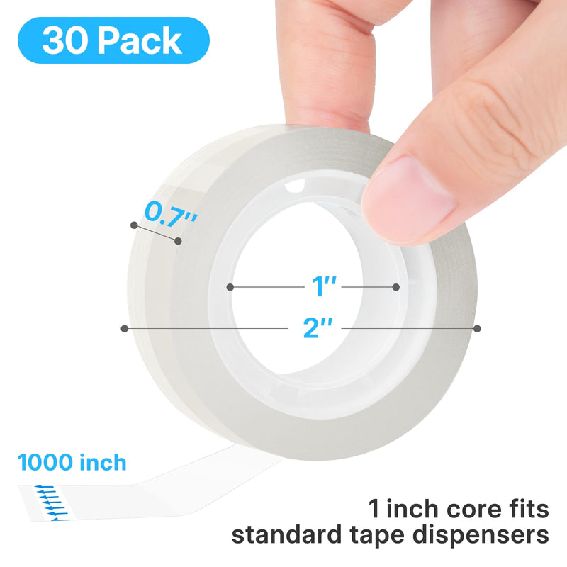 OWLKELA 30 Rolls Transparent Tape Refills, Clear Tape, All-Purpose Transparent Glossy Tape for Office, Home, School 30 Pcs