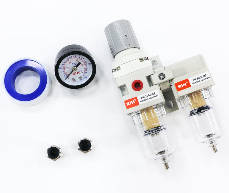 [Australia - AusPower] - RIH Air Dryer System -1/4" NPT Double Air Filters-5 Micron Particulate Filter& Air Pressure Regulator - Gauge(0-150 psi), Semi-Auto Drain, Poly Bowl,Bracket - 3 in 1 Two Unit (1/4" NPT) 1/4" NPT 