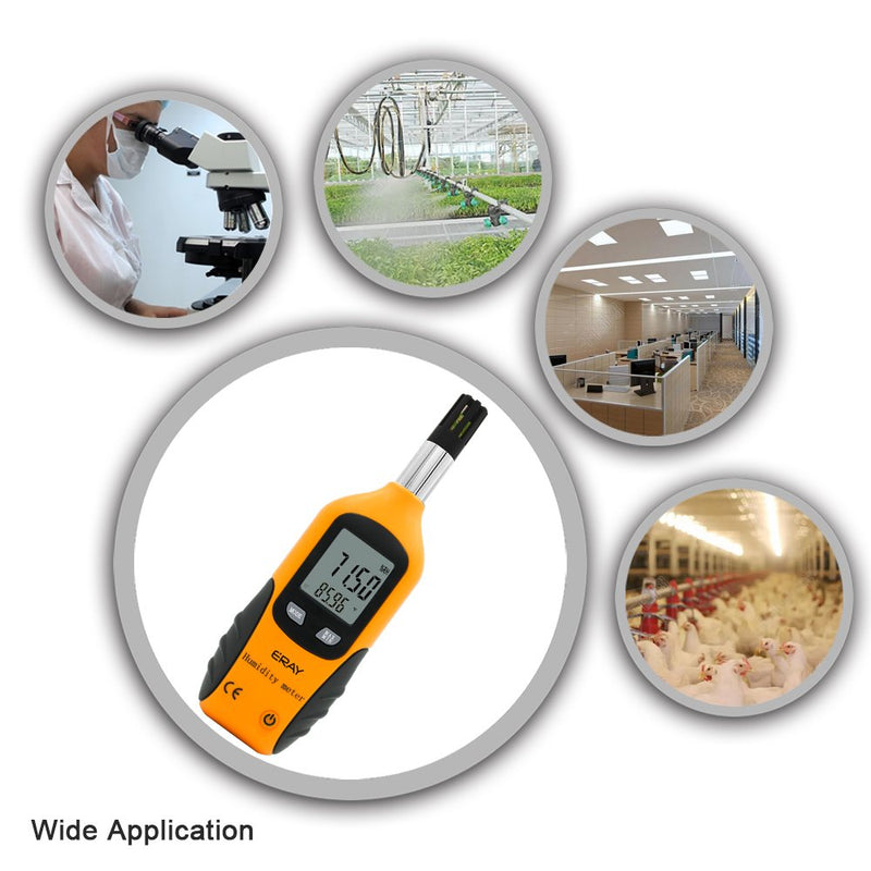 [Australia - AusPower] - Digital Psychrometer Thermometer Hygrometer with Backlight, ERAY Temperature and Humidity Reader Meter Thermo-Hygrometer with Dew Point and Wet Bulb Temperature, 9V Battery Included(Yellow) Yellow 