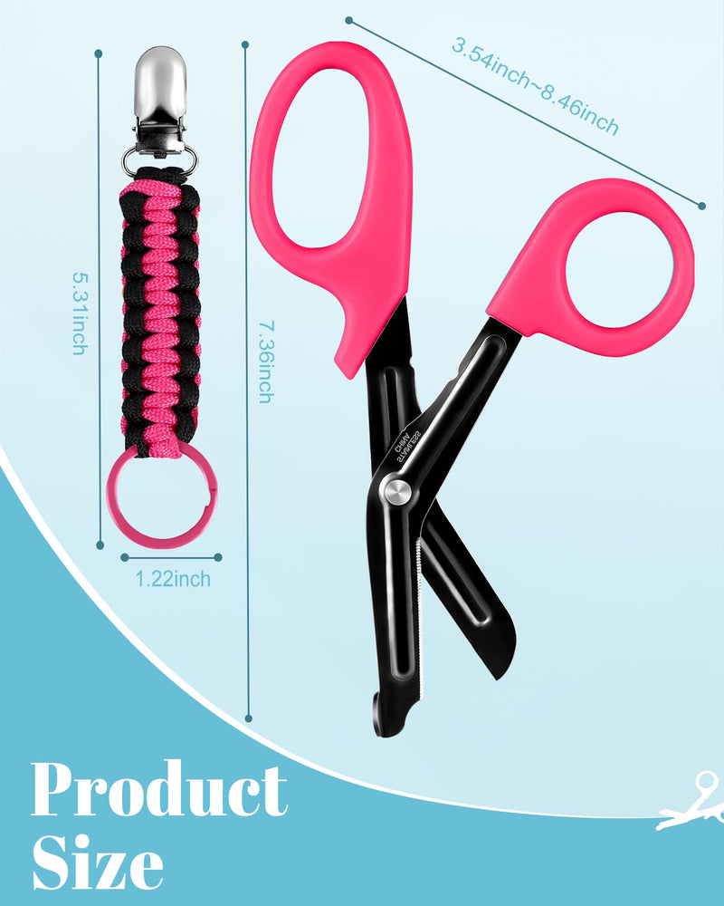 Plifal 7.36" Stainless Steel Nurse Scissors & Tape Holder - Rose Red Trauma Shears, Deep Serrations & Blunt Tip Design, Essential Tool for First Aid Surgical Medical Work (Without Tape)