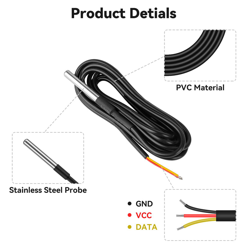 [Australia - AusPower] - 6 Pack DS18B20 Temperature Sensor High-Accuracy Stainless Steel Temperature Probe with Adapter Board and Jumper Wires for Arduino ESP32 Raspberry Pi 