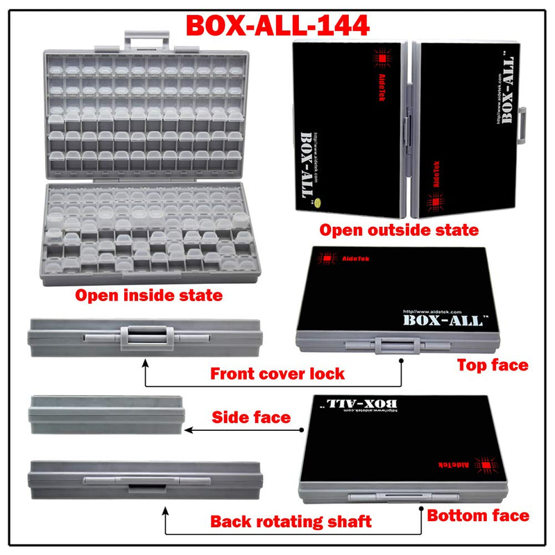 AideTek Box-all Enclosure for Surface Mount Components 1206 0805 0603 0402 0201 Size+ 198 White Labels 144 Compartments with Lid Hold up to 300pcs 1206 Resistor Capacitor BOXALL144