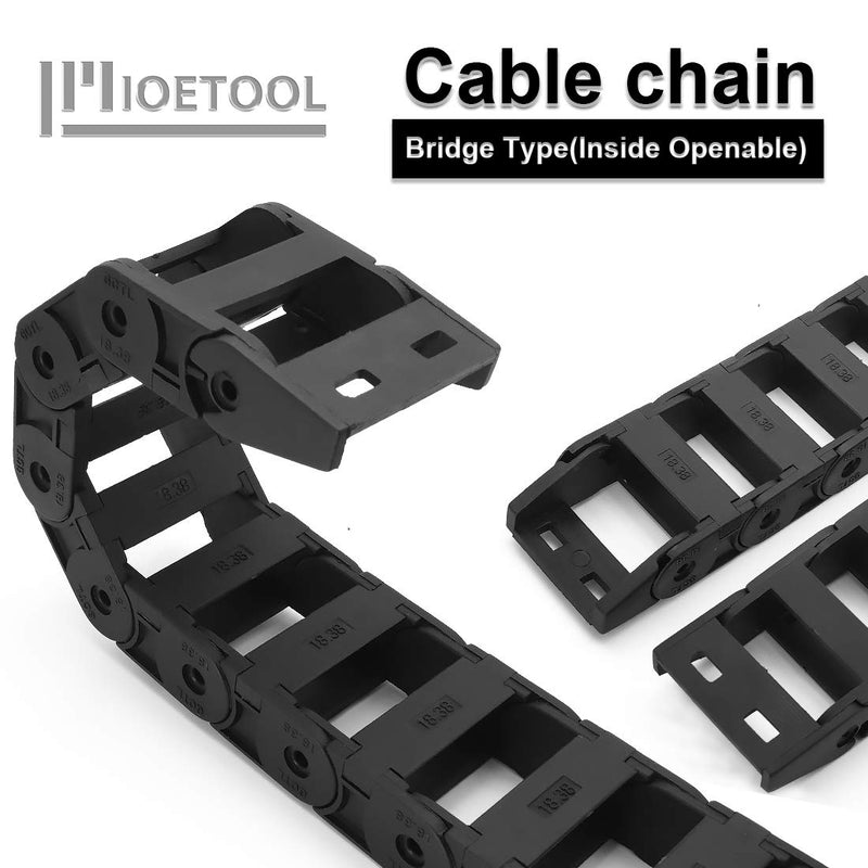 [Australia - AusPower] - R38 18mm x 38mm(Inner H x Inner W) Black Plastic Cable Wire Carrier Drag Chain 1M Length for CNC, with End Connectors - Bridge Type (Inner Side openable) 18*38 