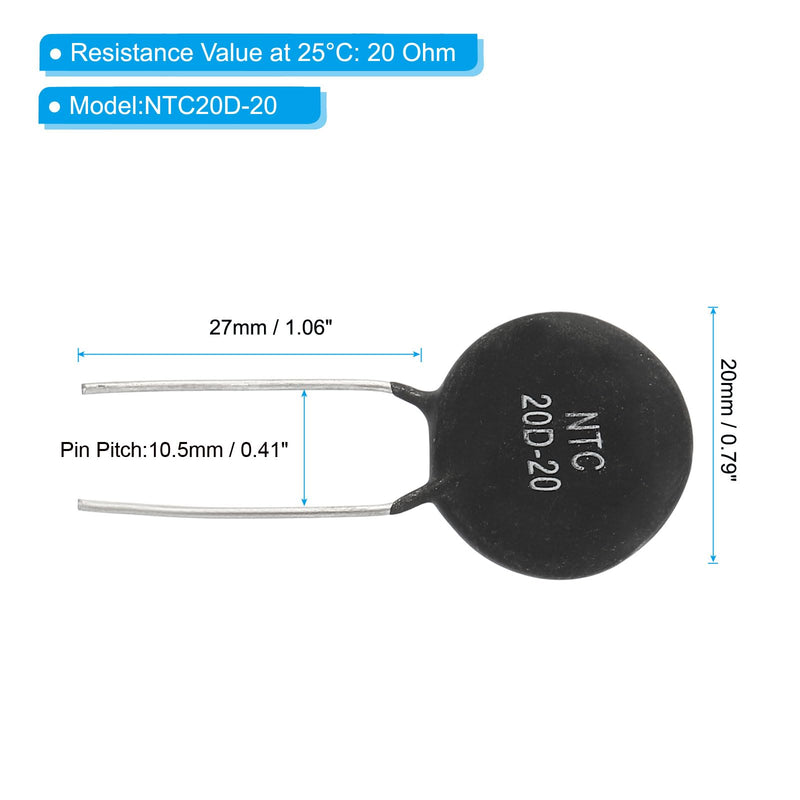 [Australia - AusPower] - PATIKIL NTC Thermistors Resistors 5 Pieces 20 Ohm NTC20D-20 Highly Sensitive Current Limiter Temperature Sensor for Measuring Temperature Black 