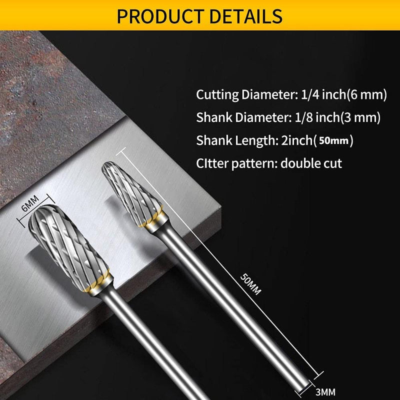 [Australia - AusPower] - Carbide Burr Set Compatible with Dremel Rotary Tool 10Pcs Die Grinder Bits Rotary File Rasp with 1/8" Shank Tool Accessories for Attachments Cutting Burrs Metal Grinding Engraving Porting Double Cut 