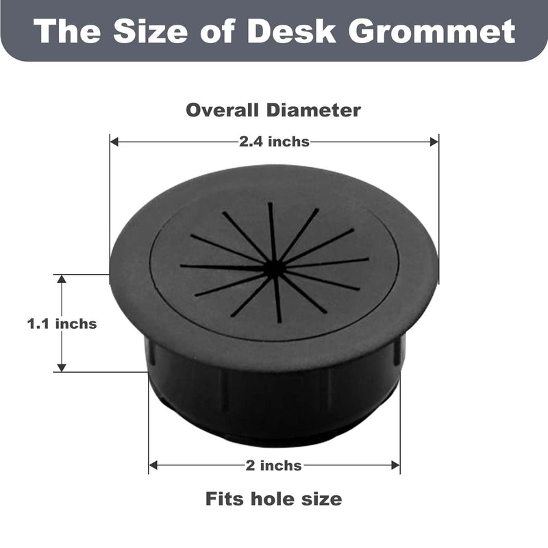 [2 Pack] Desk Grommet 2 Inch Flexible Desk Hole Cover for Cables Desktop Equipment Wiring Management Desk Cord Hole Cover for Home & Office Table Cables - Black 2 Inches