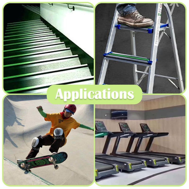 1Roll 5cmx5m Anti-Slip Traction Tape with Glow in the Dark Stripe, Waterproof Non-Skid Adhesive for Stairs, Steps, Outdoor & Indoor Use, High-Traction Safety Treads for Kids & Seniors (Black) Black