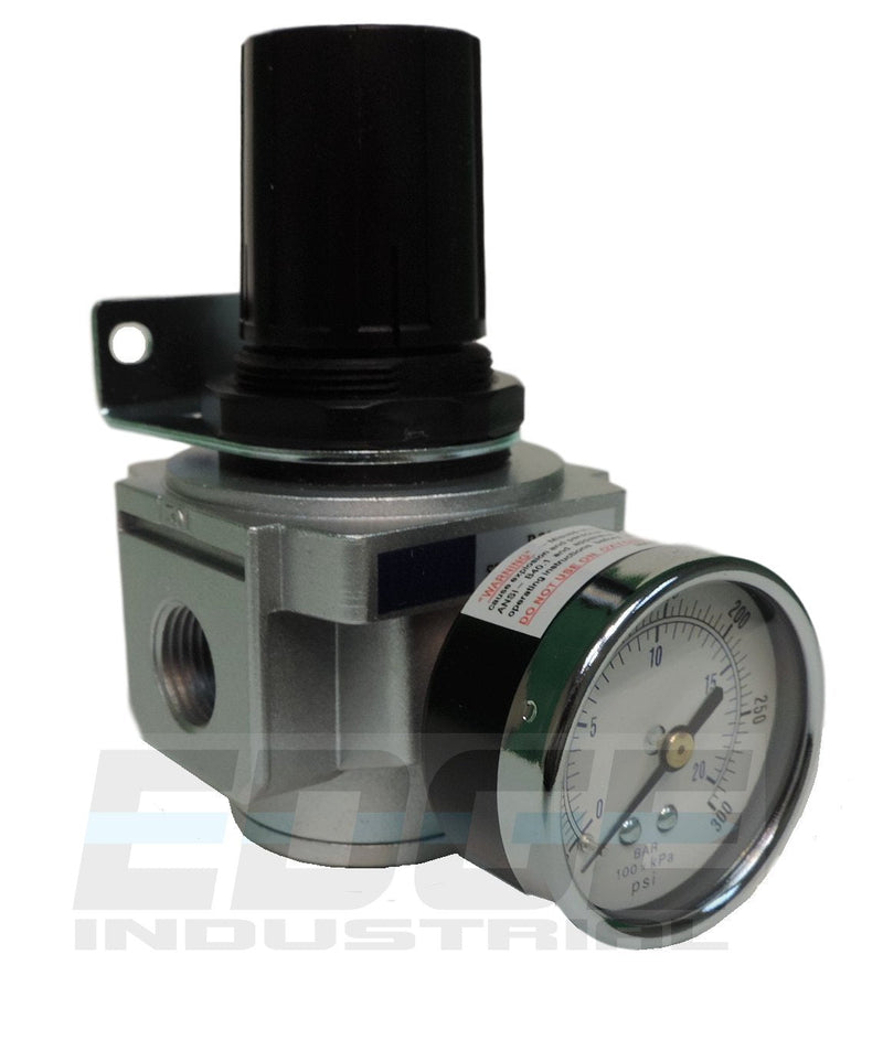 Heavy Duty in-LINE Compressed AIR Pressure Regulator for AIR Compressor, 7 to 215 PSI Adjustable, HIGH Flow Rate, Wall Bracket and Gauge Included (1/2" NPT, 130 CFM) 1/2" NPT, 130 CFM