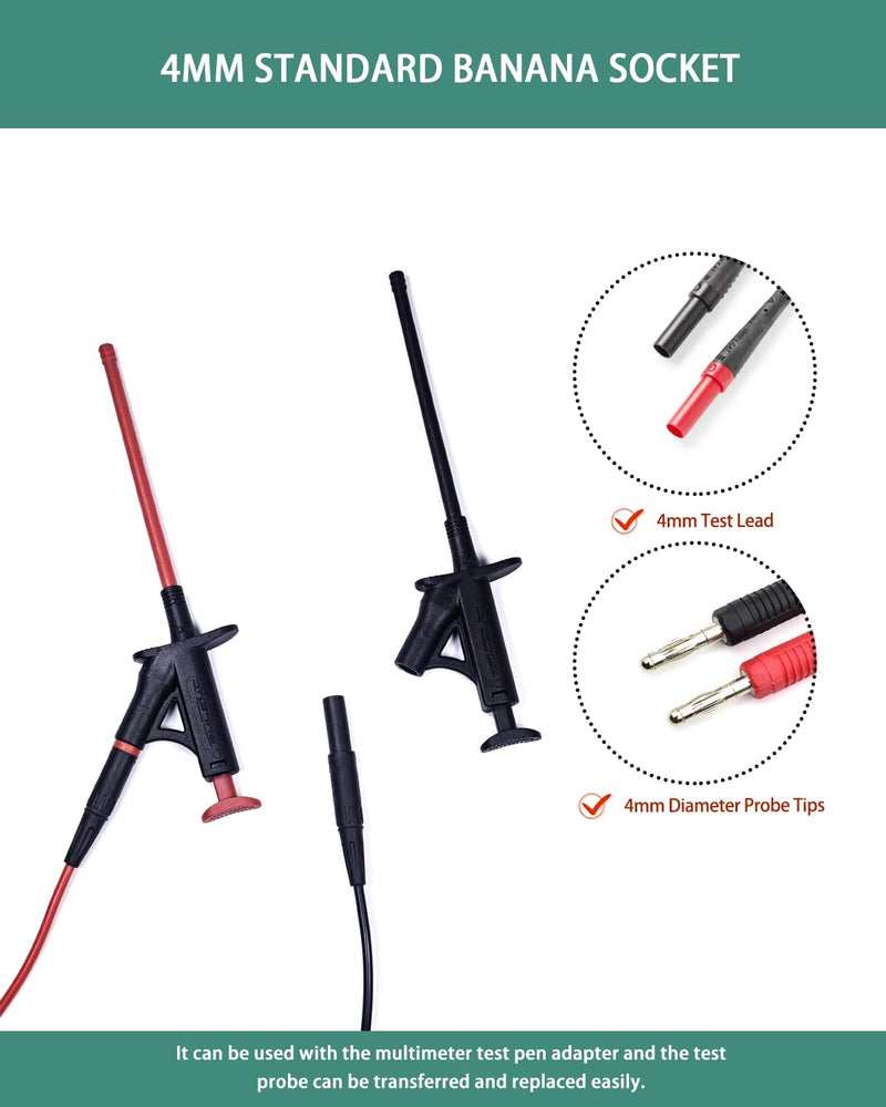 [Australia - AusPower] - Flexible Test Hook Clamp, Heavy Duty Test Hook Clips with 4mm Banana Socket for Automotive Power Electrical Test 