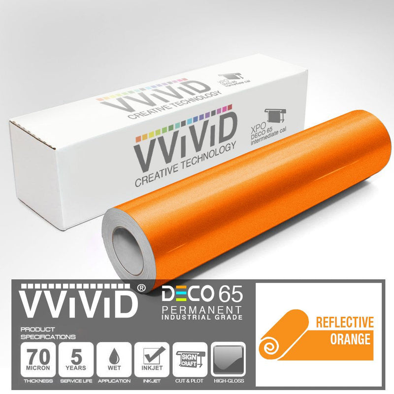 VViViD DECO65 Reflective Orange Permanent Adhesive Craft Vinyl Tape Roll (6" x 25ft) 6" x 25ft