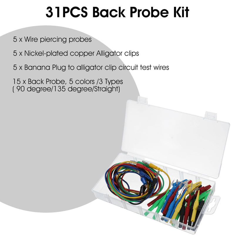 [Australia - AusPower] - 31PCS Back Probe Kit, Banana Plug to Copper Alligator Clip Automotive Test Leads Set, Insulation Wire Piercing Probes, Test Wires for Car Repairing Diagnostic Circuit Testing (30) 