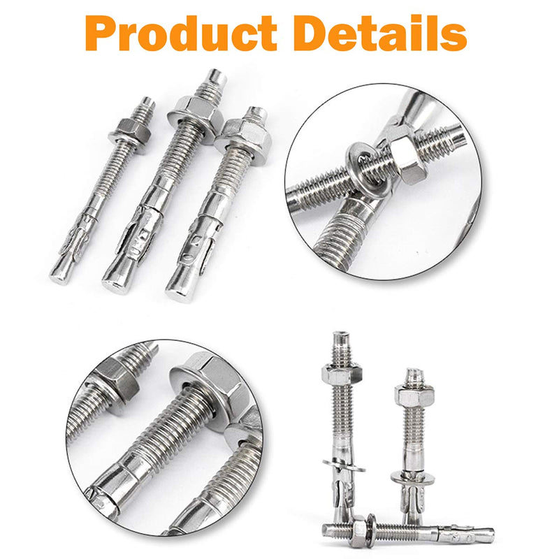 [Australia - AusPower] - 3/8" X 3" Concrete Anchor, 304 Stainless Wedge Anchor with Excellent Anti-Rust Performance, 304(18-8) Stainless Steel Concrete Anchors and Screws Kit (10pcs) 3/8" X 3" 