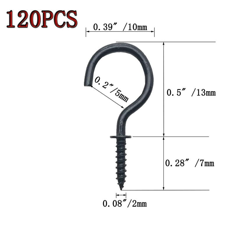 [Australia - AusPower] - 120 Pcs 1/2 Inch Screw-in Hooks Nickel Plated Metal Cup Hooks, Ceiling Hooks Black 