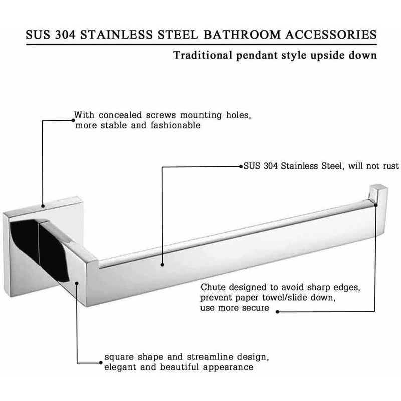 ThinkTop Lengthen Toilet Papaer Holder Towel Ring Luxury Wall Mount SUS304 Stainless Steel Square Towel Bar Holder, Mirror Polished Chrome Finished, Bathroom Accessories Mirror Polishing