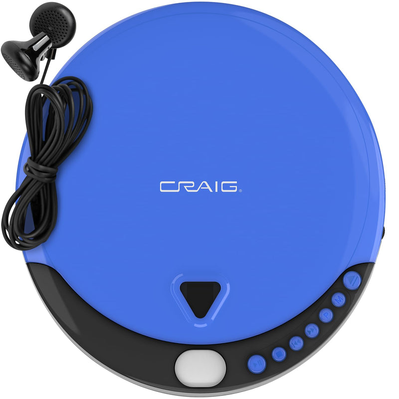 [Australia - AusPower] - Craig CD2808-BL Personal CD Player with Headphones in Blue and Black | Portable and Programmable CD Player | CD/CD-R Compatible | Random and Repeat Playback Modes | 