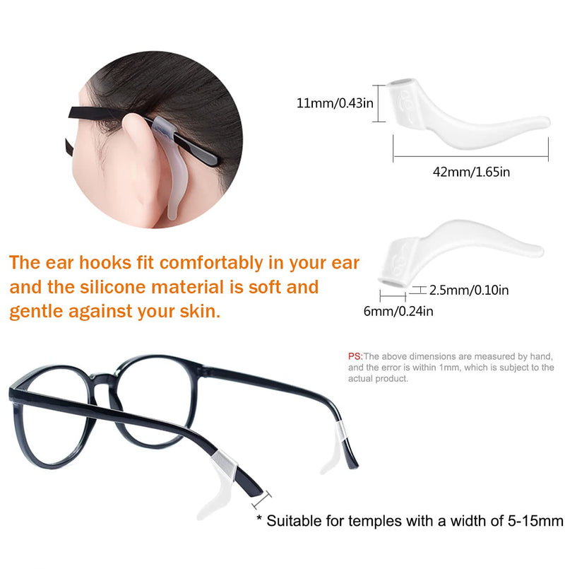 [Australia - AusPower] - PTSLKHN Soft Silicone Eyeglass Ear Hooks, 10 Pairs of Non-Slip Eyeglasses Ear Grips for Glasses, Sunglasses, Reading Glasses Clear 