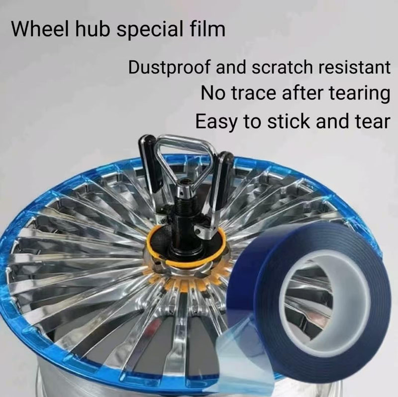 A roll of high Viscosity polyethylene Blue Adhesive Film, Suitable for Protecting car Wheels, Steel, Household appliances, Hardware and Other Materials, 2.8 inches high and 656.2 feet Long