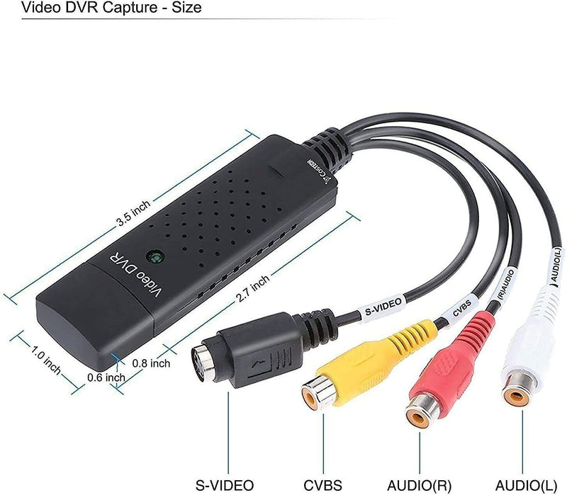[Australia - AusPower] - VHS to Digital Converter, USB 2.0 Video Capture Card,Old VHS VCR Mini DV Hi8 DVD to Digital Converter for MAC/PC,RCA to USB Video Converter,TV Tape Player Camcorder Windows Mac Compatible Black116 