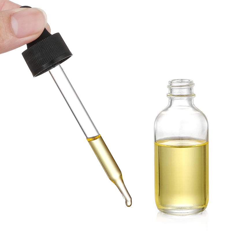 [Australia - AusPower] - AOZITA 4 Pcs, 2 oz Clear Eye Dropper Bottles with 1 Stainless Steel Funnels & 4 Labels - Black Caps 60ml Thick Glass Tincture Bottles - Leakproof Essential Oils Bottle for Storage and Travel Blank Dropper 