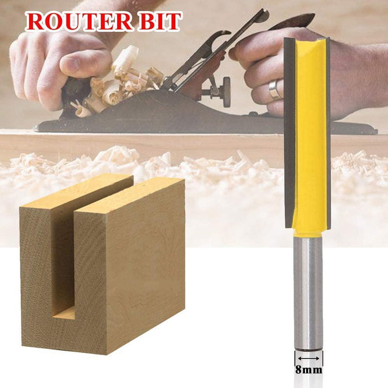 [Australia - AusPower] - Mesee 2 Pieces 8 mm Shank Straight Router Bit, Milling Cutter Groove Cutter Wood Cutter Bit Set, Straight Cutter Cutting Blade, Extra Long Straight Cutter Wood Engraving Tool Wood Cutting Blade 