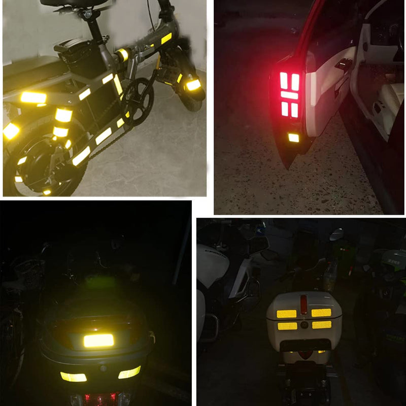68Pcs Warning Reflective Stickers, Reflective Decals Waterproof Reflector Tapes, Night Visibility Adhesive Reflector Stickers for Motorcycle Bicycle Clothing Car Trunks Backpacks Red + Yellow