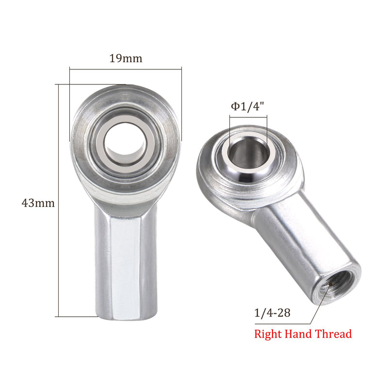 [Australia - AusPower] - 2pcs ECF4 Rod End Joint Bearing - [1/4" Bore, 1/4-28 UNF Right Hand Thread] Female Rod End with Jam Nuts, 45# Carbon Steel 2 