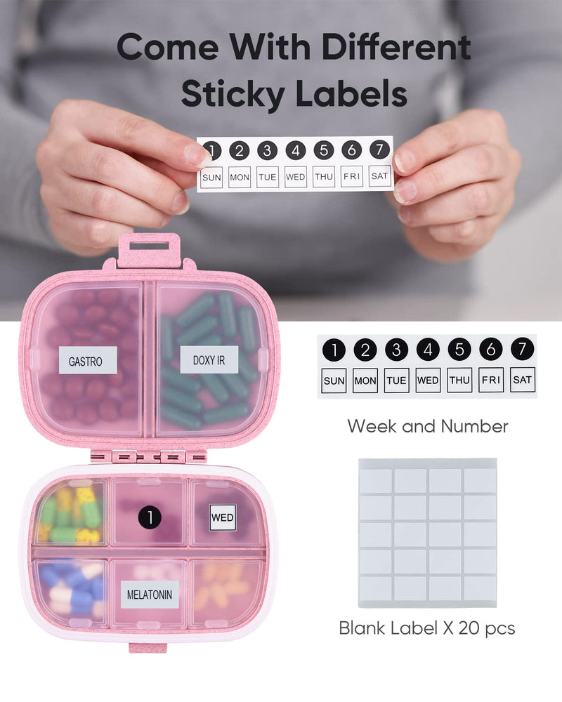 [Australia - AusPower] - Holii Travel Pill Organizer, 8 Compartments Portable Pill Case, Daily Pill Box to Hold Vitamins, Small Pill Container for Pocket Purse Medicine Organizer?Pink? Pink 