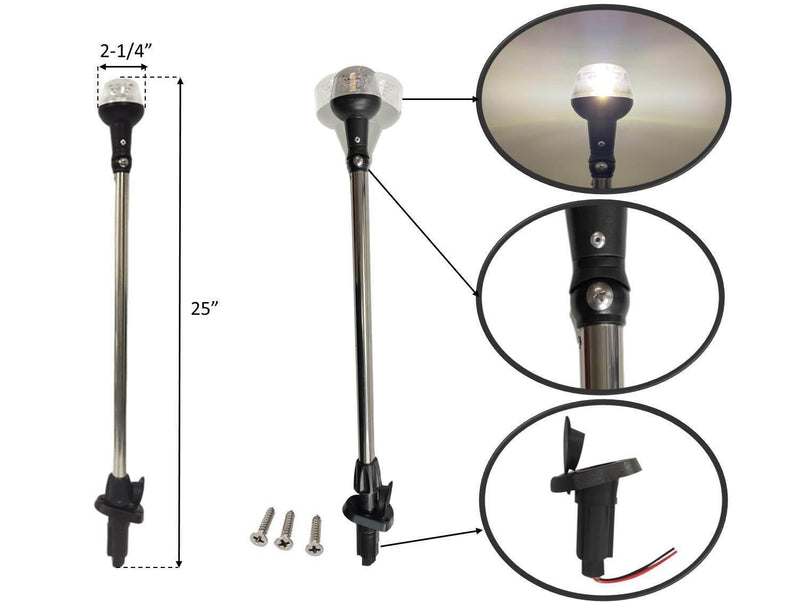 Pactrade Marine Boat 25" LED All-Around Stern Pole Light w/Base USCG 2NM for Pontoon, Sport and Fishing Boat