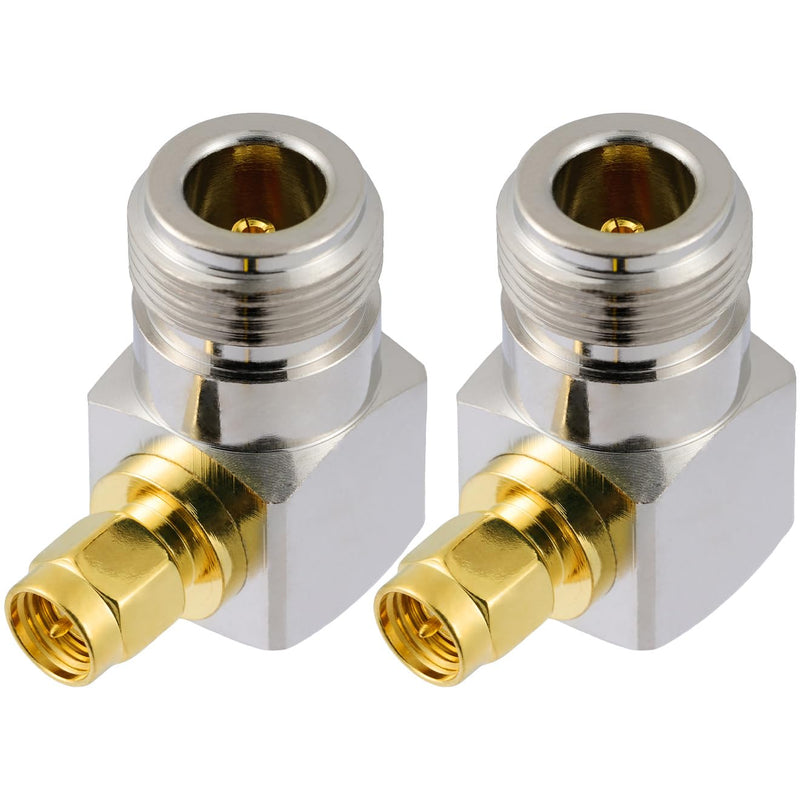 [Australia - AusPower] - Vecys Pack of 2 SMA Male to N Female Right Angle RF Coaxial Adapter 50 Ohm SMA to N Right Angle High Frequency Coaxial Adapter for Antenna Adapter Wireless Device Equipment Signal Testing N Buchse auf SMA Stecker 90° 