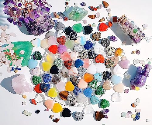 QINJIEJIE 80PCS Heart Shaped Crystals Worry Stones Healing Stones Bulk Set 40 Colors