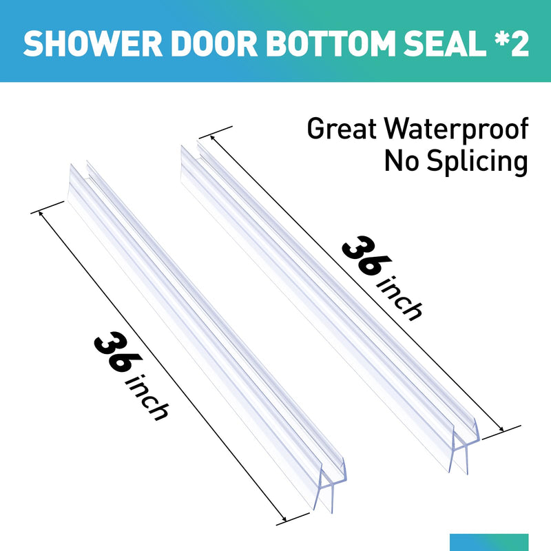 Shower Door Bottom Seal,2 PCS 3/8" X 36" Shower Door Sweep for 3/8 Inch Glass,Frameless Glass Door Seal Strip to Seal 12mm Door Gap,Stop Shower Leaks and Create a Water Barrier For 3/8" Glass-Short Sweep