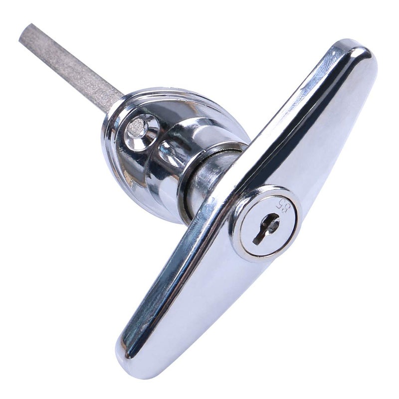 Garage Door Lock T-Handle Universal Replacement Hardware Locking for Manual Open in Chrome with 2 Keys self-Tapping Screws