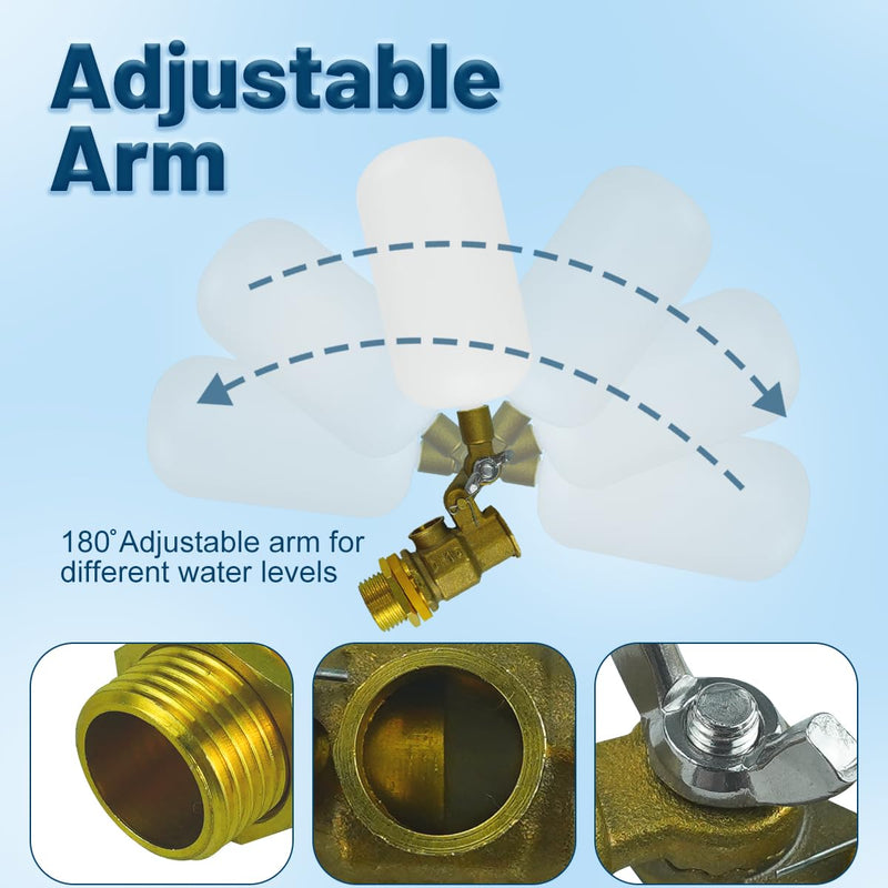 2 Pack Float Ball Valve, 1/2 Inch Brass Water Float Valve with Adjustable Arm, Automatic Water System Filler for Livestock Water Trough, Water Tank, Fountain, Automatic Waterer Bowl Dog Horse