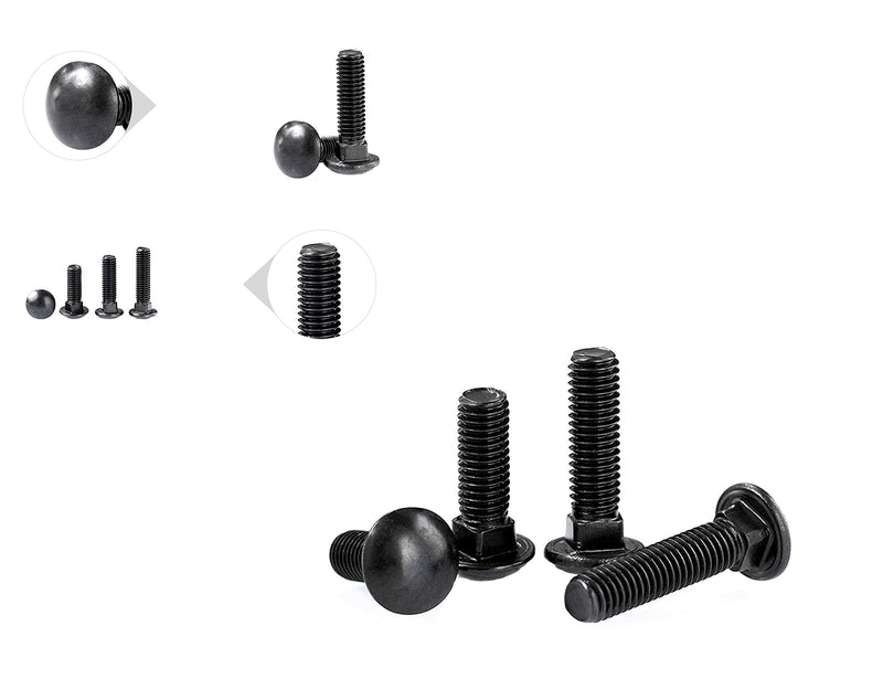 [Australia - AusPower] - LBY 10 Sets 5/16-18 x 2" Carriage Bolts Screws Round Head Square Neck and Hex Nuts & Flat Washers, 45# Steel, Black 5/16-18 x 2" 