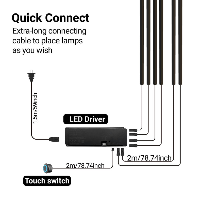 HAMRVL Black LED Recessed Lighting Kit - 6 PCS 16-Inch 3000k Dimmable Warm White LED Lights with Touch Switch, Wall Panel Light for Wood Slat Wall Panels, Headboards, Stairs, Under Cabinet, Home Decor 16-Inch/6 Pack Warm White 3000K