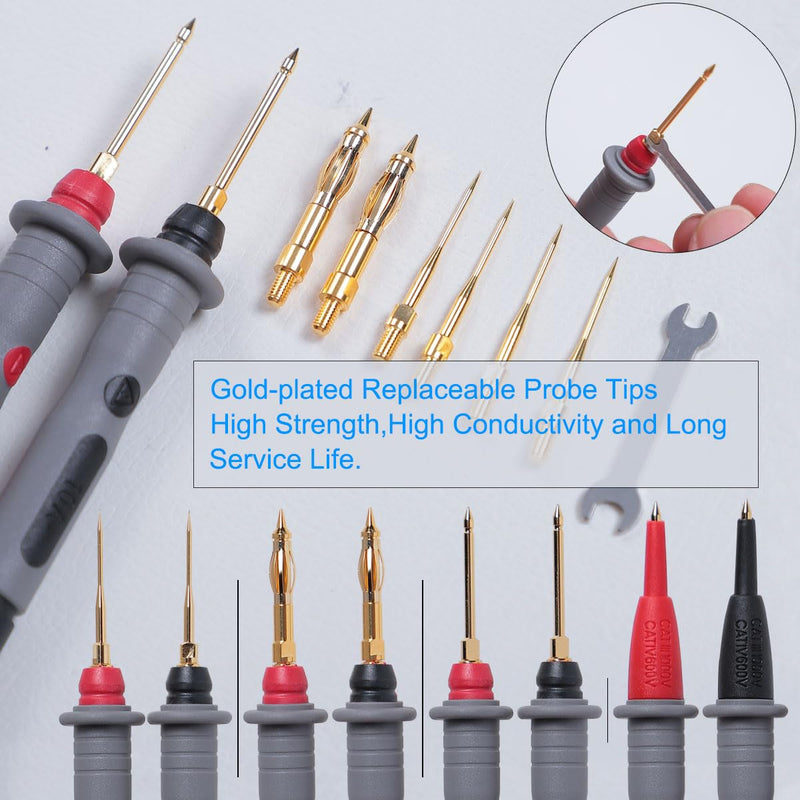 [Australia - AusPower] - TKDMR 45 Pcs Multimeter Leads Kit, Professional and Upgraded Test Leads Set with Replaceable Gold-Plated Multimeter Probes, Alligator Clips, Test Hooks,5 Colors Jumper Wires and Back Probe Pins. TKDTL4506 