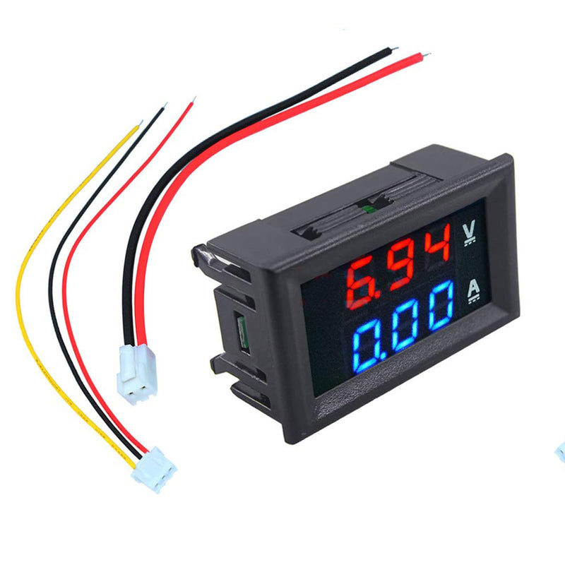 [Australia - AusPower] - 2PCs Voltage Current Tester,Compatible with 0.28" Digital Voltmeter Ammeter DC 100V 10A Dual LED Meter - 3-Bit Blue/Red Display with Connection Wires. 