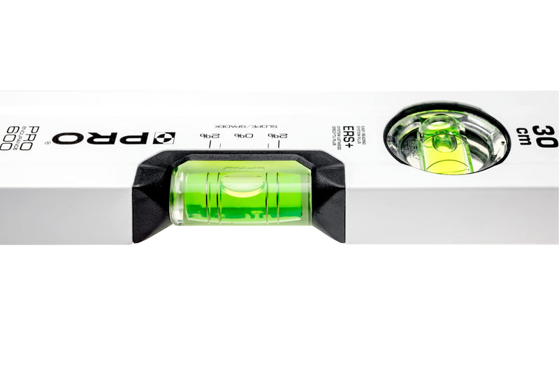 [Australia - AusPower] - PRO 600 Spirit Level 30 cm with 2% Gradient - Ergonomic Profile and ERS+ (Easy Reading System) Precise Spirit Level - Anti Shock Absorber End Caps - Colour White 30cm 