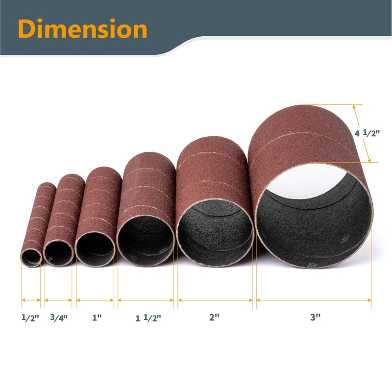 [Australia - AusPower] - POWERTEC 11204 4.5" Sanding Sleeves for Spindle Sander | 80 Grit | Aluminum Oxide Sandpaper Sanding Sleeves 4-1/2” Long in 6 Diameters 1/2”, 3/4”, 1”, 1-1/2”, 2” and 3” – 6 Pk 
