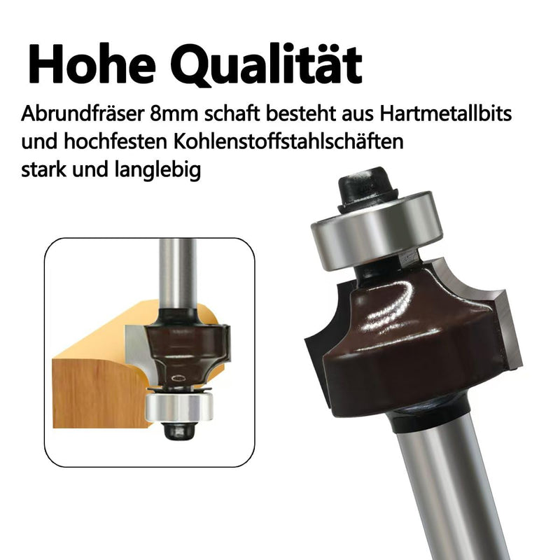[Australia - AusPower] - glryd Pack of 5 Rounding Cutter 8 mm Shank, Radius 2-3-4-5-8 mm, with 4 Interchangeable Ball Bearings, Round Cutter, Carbide Radius Cutter, Round Over Cutter Bits, for Carpentry, Chamfering 5- Stück Abrundfräser 