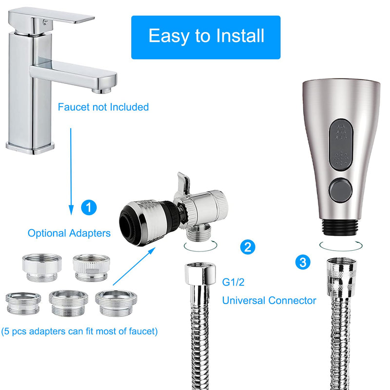 Kitchen Faucet Sink Sprayer Attachment, Sink Hose Sprayer with Aerator For Faucet with Brass Diverter and Stainless Steel Hose for Kithcen,Laundry Room, Bathroom Pet Shower,Hair Washing
