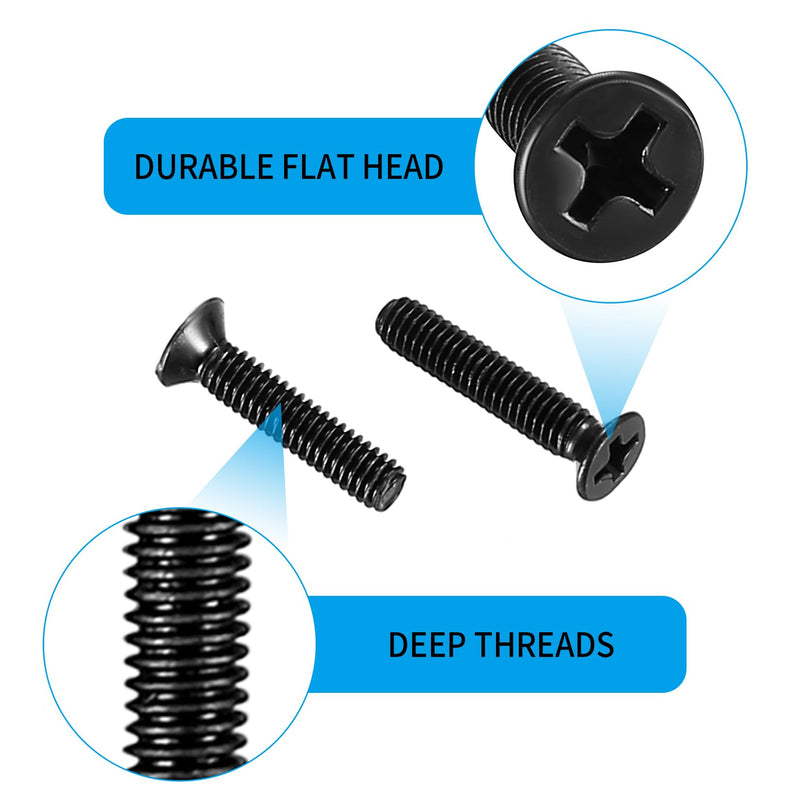 [Australia - AusPower] - M4 Flat Head Machine Screws and Nuts Kit, 275 Pcs Black Countersunk Head Phillips Screws Bolts Hex Nuts Assortment Kit - M4 x 6mm/ 10mm/ 12mm/ 16mm/ 18mm/ 20mm 