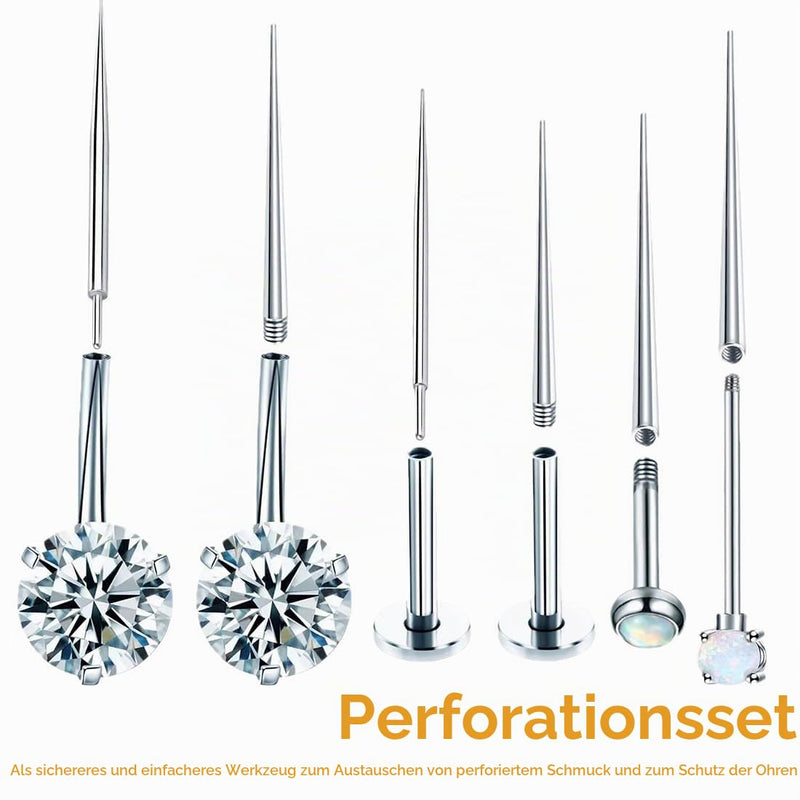 IKOPFLN 8 Piece Piercing Set Piercing Taper Insertion Surgical Steel 14G 16G 18G for Ear/Nose/Lip/Belly/Nipple/Tongue Piercing Tool Body Stretching Piercings Kit Assistant Tool, Ear Piercing Set