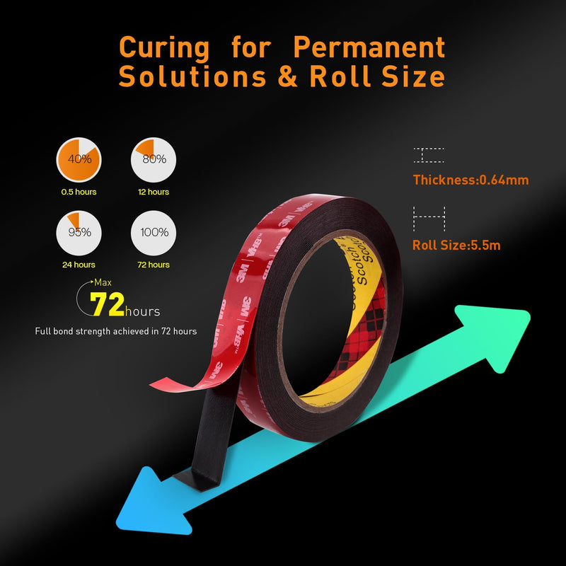 Double Sided Tape Heavy Duty Mounting Tape 3/4" x 18Ft Made of 3M 5925 Strong Adhesive Waterproof Foam Tape Perfect for Automotive Home Office Decor Indoor and Outdoor Walls Black 1