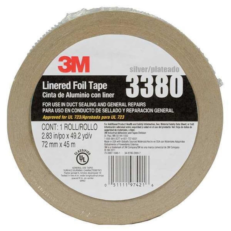3M Aluminum Foil Tape 3380, Silver, 72 mm x 45 m, 3.25 mil