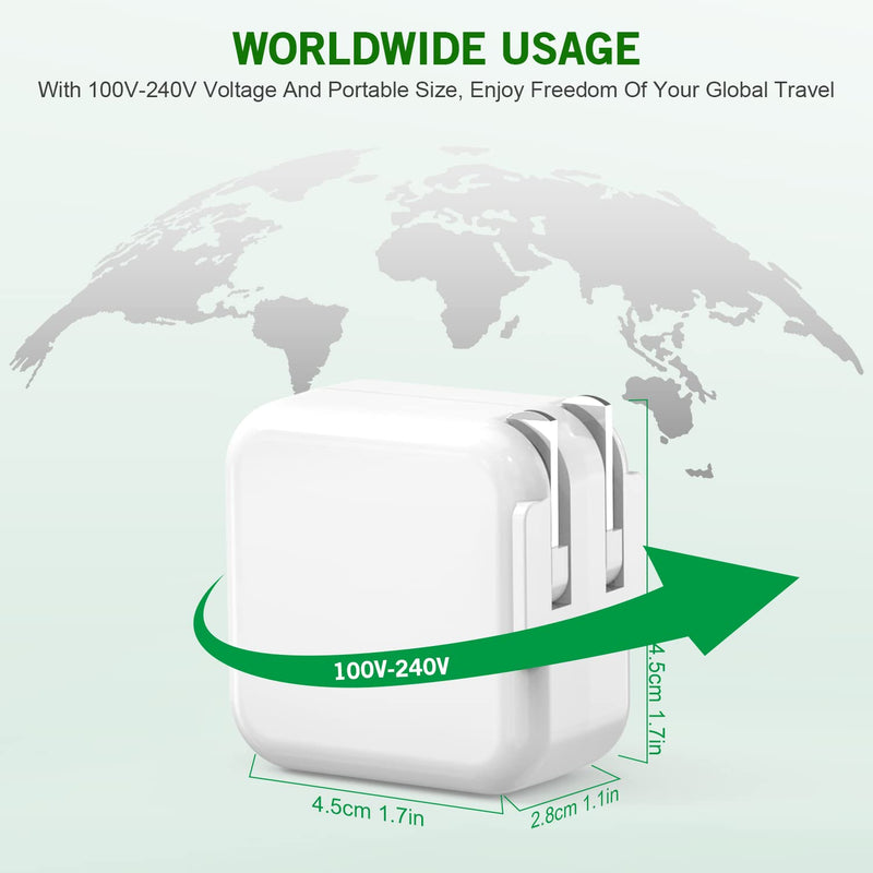 [Australia - AusPower] - iPad Charger, [MFI Certified] 2Pack Long 10FT Lightning Cord Charger Fast iPad Charging Foldable Portable Plug USB Wall Charger Block for iPad 9th 8th Generation,iPad Mini 5, 4, Air,Pro,iPhone,Airpods 