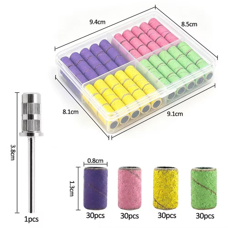 120 Stück Schleifhülsen Nagelfräser, 4 Farben farbcodierte Schleifkappen, universelle Aufsätze für elektrische Nagelfeile Nail Drill, Schleifbänder für Maniküre Pediküre Gelnägel Naturnägel